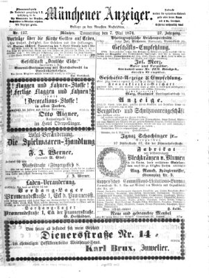 Münchener Anzeiger (Münchner neueste Nachrichten) Donnerstag 7. Mai 1874