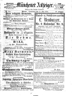 Münchener Anzeiger (Münchner neueste Nachrichten) Donnerstag 14. Mai 1874