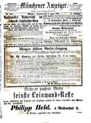 Münchener Anzeiger (Münchner neueste Nachrichten) Dienstag 9. Juni 1874