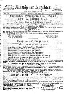 Münchener Anzeiger (Münchner neueste Nachrichten) Freitag 19. Juni 1874