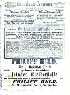 Münchener Anzeiger (Münchner neueste Nachrichten) Dienstag 23. Juni 1874