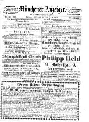 Münchener Anzeiger (Münchner neueste Nachrichten) Mittwoch 24. Juni 1874