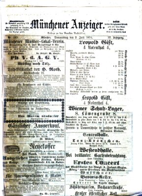 Münchener Anzeiger (Münchner neueste Nachrichten) Donnerstag 2. Juli 1874