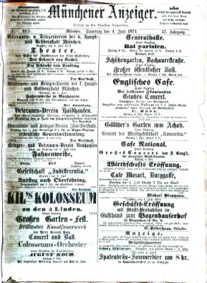 Münchener Anzeiger (Münchner neueste Nachrichten) Samstag 4. Juli 1874