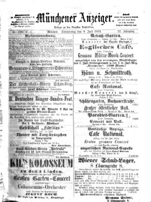 Münchener Anzeiger (Münchner neueste Nachrichten) Donnerstag 9. Juli 1874