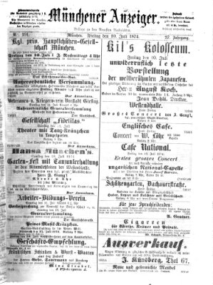 Münchener Anzeiger (Münchner neueste Nachrichten) Freitag 10. Juli 1874