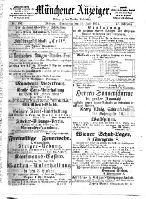 Münchener Anzeiger (Münchner neueste Nachrichten) Donnerstag 16. Juli 1874