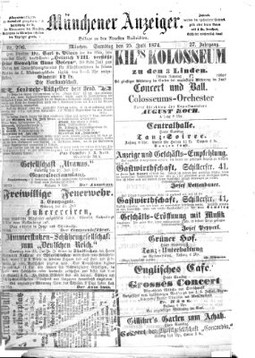 Münchener Anzeiger (Münchner neueste Nachrichten) Samstag 25. Juli 1874