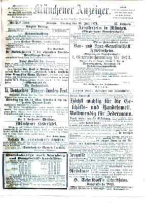 Münchener Anzeiger (Münchner neueste Nachrichten) Sonntag 26. Juli 1874