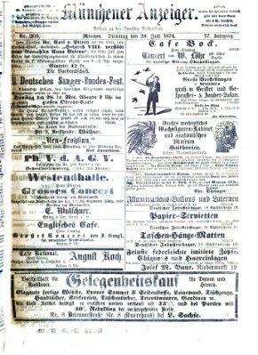 Münchener Anzeiger (Münchner neueste Nachrichten) Dienstag 28. Juli 1874