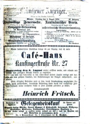 Münchener Anzeiger (Münchner neueste Nachrichten) Dienstag 4. August 1874