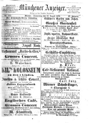 Münchener Anzeiger (Münchner neueste Nachrichten) Donnerstag 13. August 1874