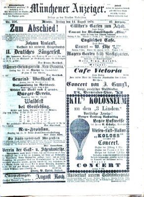 Münchener Anzeiger (Münchner neueste Nachrichten) Freitag 14. August 1874