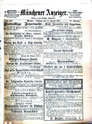 Münchener Anzeiger (Münchner neueste Nachrichten) Dienstag 18. August 1874