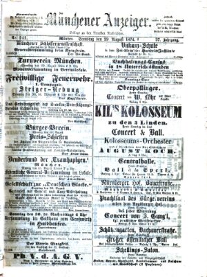 Münchener Anzeiger (Münchner neueste Nachrichten) Samstag 29. August 1874