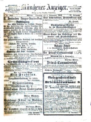 Münchener Anzeiger (Münchner neueste Nachrichten) Dienstag 1. September 1874