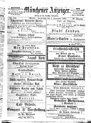 Münchener Anzeiger (Münchner neueste Nachrichten) Donnerstag 3. September 1874