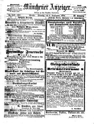 Münchener Anzeiger (Münchner neueste Nachrichten) Sonntag 6. September 1874