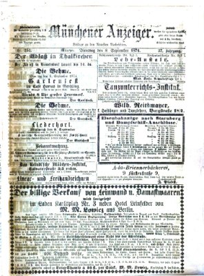 Münchener Anzeiger (Münchner neueste Nachrichten) Dienstag 8. September 1874