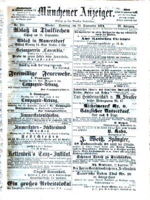 Münchener Anzeiger (Münchner neueste Nachrichten) Samstag 12. September 1874