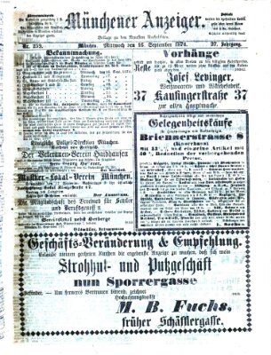 Münchener Anzeiger (Münchner neueste Nachrichten) Mittwoch 16. September 1874