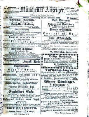 Münchener Anzeiger (Münchner neueste Nachrichten) Donnerstag 24. September 1874