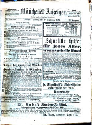 Münchener Anzeiger (Münchner neueste Nachrichten) Sonntag 27. September 1874