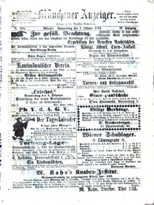 Münchener Anzeiger (Münchner neueste Nachrichten) Donnerstag 1. Oktober 1874