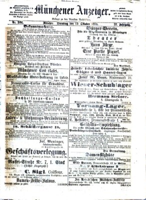 Münchener Anzeiger (Münchner neueste Nachrichten) Dienstag 13. Oktober 1874