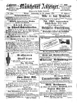 Münchener Anzeiger (Münchner neueste Nachrichten) Donnerstag 22. Oktober 1874