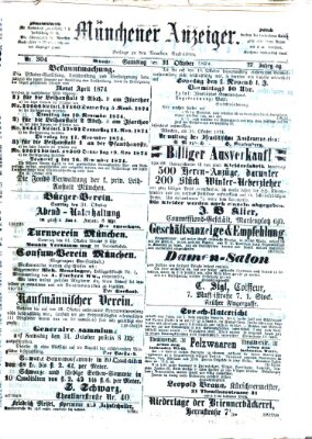 Münchener Anzeiger (Münchner neueste Nachrichten) Samstag 31. Oktober 1874