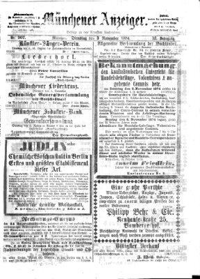 Münchener Anzeiger (Münchner neueste Nachrichten) Dienstag 3. November 1874