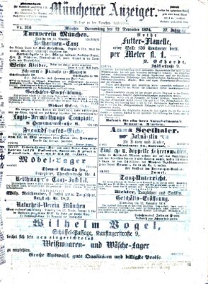 Münchener Anzeiger (Münchner neueste Nachrichten) Donnerstag 12. November 1874