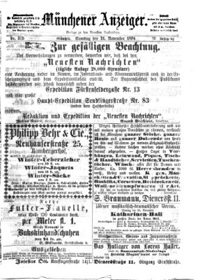 Münchener Anzeiger (Münchner neueste Nachrichten) Samstag 21. November 1874