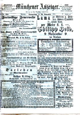 Münchener Anzeiger (Münchner neueste Nachrichten) Donnerstag 26. November 1874