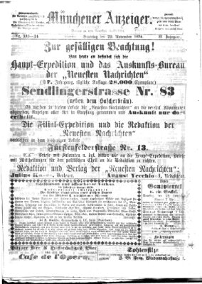 Münchener Anzeiger (Münchner neueste Nachrichten) Sonntag 29. November 1874