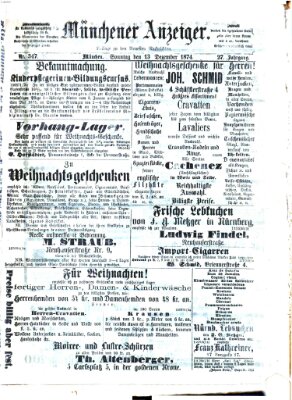 Münchener Anzeiger (Münchner neueste Nachrichten) Montag 14. Dezember 1874