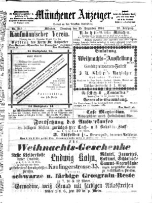 Münchener Anzeiger (Münchner neueste Nachrichten) Dienstag 15. Dezember 1874