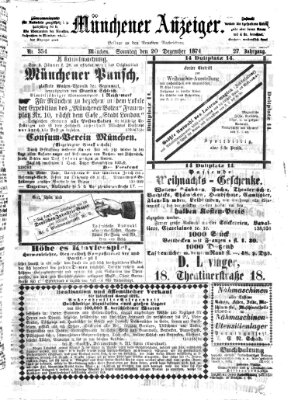 Münchener Anzeiger (Münchner neueste Nachrichten) Sonntag 20. Dezember 1874