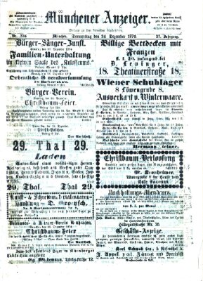 Münchener Anzeiger (Münchner neueste Nachrichten) Donnerstag 24. Dezember 1874