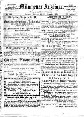 Münchener Anzeiger (Münchner neueste Nachrichten) Dienstag 29. Dezember 1874