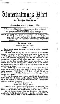 Neueste Nachrichten aus dem Gebiete der Politik. Unterhaltungs-Blatt der Neuesten Nachrichten (Münchner neueste Nachrichten) Donnerstag 5. Februar 1874