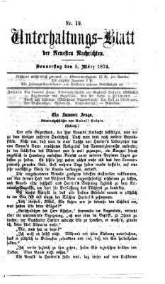 Neueste Nachrichten aus dem Gebiete der Politik. Unterhaltungs-Blatt der Neuesten Nachrichten (Münchner neueste Nachrichten) Donnerstag 5. März 1874