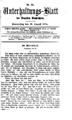 Neueste Nachrichten aus dem Gebiete der Politik. Unterhaltungs-Blatt der Neuesten Nachrichten (Münchner neueste Nachrichten) Donnerstag 13. August 1874