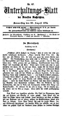 Neueste Nachrichten aus dem Gebiete der Politik. Unterhaltungs-Blatt der Neuesten Nachrichten (Münchner neueste Nachrichten) Donnerstag 20. August 1874