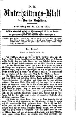 Neueste Nachrichten aus dem Gebiete der Politik. Unterhaltungs-Blatt der Neuesten Nachrichten (Münchner neueste Nachrichten) Donnerstag 27. August 1874