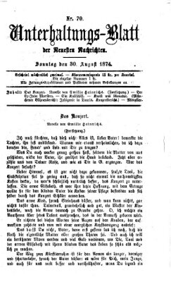 Neueste Nachrichten aus dem Gebiete der Politik. Unterhaltungs-Blatt der Neuesten Nachrichten (Münchner neueste Nachrichten) Sonntag 30. August 1874