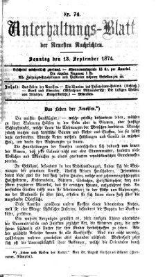 Neueste Nachrichten aus dem Gebiete der Politik. Unterhaltungs-Blatt der Neuesten Nachrichten (Münchner neueste Nachrichten) Sonntag 13. September 1874