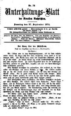 Neueste Nachrichten aus dem Gebiete der Politik. Unterhaltungs-Blatt der Neuesten Nachrichten (Münchner neueste Nachrichten) Sonntag 27. September 1874