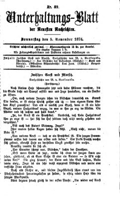 Neueste Nachrichten aus dem Gebiete der Politik. Unterhaltungs-Blatt der Neuesten Nachrichten (Münchner neueste Nachrichten) Donnerstag 5. November 1874